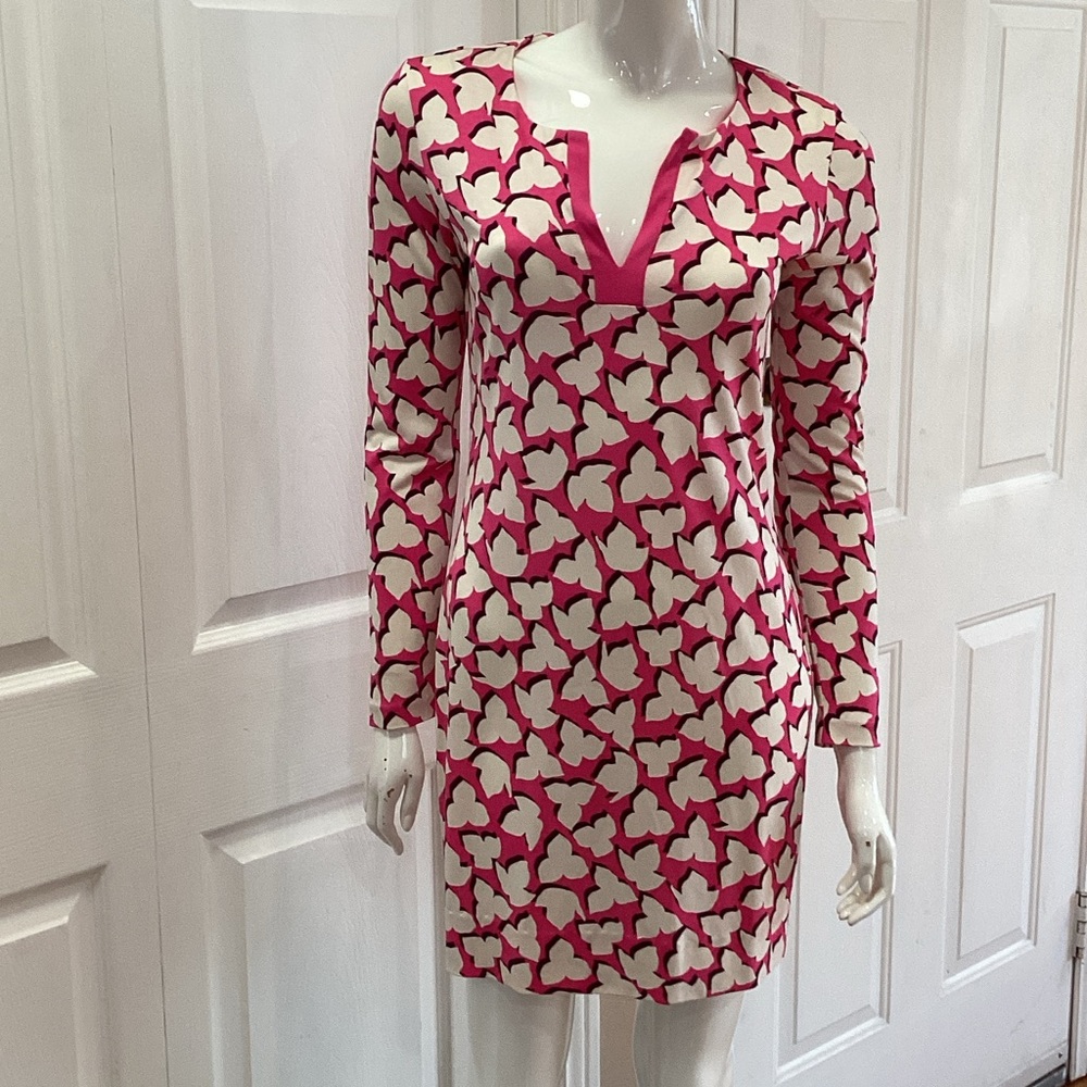 Diane Von Furstenberg “Reina” Pink and White Abstract Floral Dress